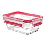 Emsa CLIP & CLOSE glazen vershoudcontainer doos Transparant/rood, 0,45 liter