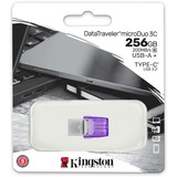 Kingston DataTraveler microDuo 3C 256 GB usb-stick Paars/transparant, USB-A + USB-C