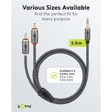 goobay Plus 3,5 mm jack naar 2x stereo RCA (Tulp) adapterkabel Zwart/zilver, 5 meter