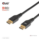 Club 3D Displayport 2.1 VESA DP80 gecertificeerde kabel male-male Zwart, 2 meter, 8K 240Hz, 10K 60Hz, 80Gbps