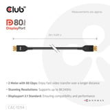 Club 3D Gecertificeerde Displayport 2.1 VESA DP80 kabel Zwart, 2 meter, 8K 240Hz, 10K 60Hz, 80Gbps