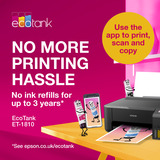 Epson EcoTank ET-1810 A4 Wi-Fi-printer met inkttank inkjetprinter Zwart, Wi-Fi, inclusief tot 3 jaar inkt