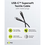 goobay Supersoft USB-C kabel Zwart, 3 meter