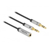 DeLOCK headset adapter 1x3,5mm 4P > 2x 3,5mm 3P Zwart/zilver, zwart/zilver