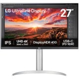 LG UltraFine 27UP850K-W 27" 4K Ultra HD monitor Zilver/zwart, 1x DisplayPort, 2x HDMI, 2x USB-A, 1x Thunderbolt