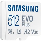 Samsung EVO Plus microSDXC (2024), 512 GB geheugenkaart Wit, U3, V30, A2, Incl. SD-Adapter