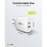 goobay 65W GaN USB-C PD Dual snellader Wit, 1x USB-C, 1x USB-A