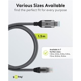 goobay USB-A 3.0 naar RJ45 adapterkabel Zwart/zilver, 1.5 meter