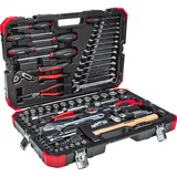 GEDORE Rood gereedschap en dopsleutelset 1/4" + 1/2", 100-delig gereedschapsset Rood/zwart, met omschakelbare ratels, SW 4mm - 32mm