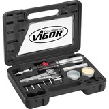 VIGOR Gas-Soldeerbout Set soldeerlamp Zilver/zwart, 12-delig