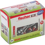 fischer DUOPOWER 5x25 PH LD met cilinderkop plug Lichtgrijs/rood, 50 stuks