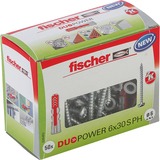 fischer DUOPOWER 6x30 PH LD met cilinderkop plug Lichtgrijs/rood, 50 stuks