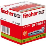fischer Universeelplug UX 10 x 60 R S met kraag Lichtgrijs, 25 stuks