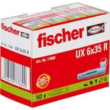 fischer Universeelplug UX 6 x 35 R met kraag Lichtgrijs, 50 stuks