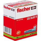 fischer Universeelplug UX 8 x 50 R met kraag Lichtgrijs, 50 stuks