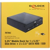 DeLOCK 5.25" mobiele rack voor 1x 5.25" Slim Drive + 2x 2.5" SATA HDD / SSD inbouwframe Zwart