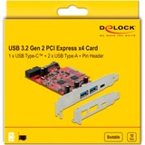 DeLOCK PCI Express x4 Card naar 1x USB Type-C + 2x USB Type-A interface kaart 