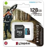 Kingston Canvas Go! Plus microSDXC 128 GB geheugenkaart Zwart, Incl. adapter, Class 10, UHS-I U3, V30, A2