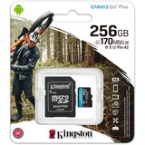 Kingston Canvas Go! Plus microSDXC 256 GB geheugenkaart Zwart, Incl. adapter, Class 10, UHS-I U3, V30, A2