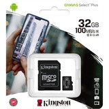 Kingston Canvas Select Plus microSD 32 GB geheugenkaart Zwart, SDCS2/32GB, Class 10 UHS-I A1, Incl. Adapter