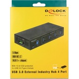 DeLOCK Externe industriële hub 4x USB 3.0 Type-A usb-hub Zwart