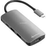 Sharkoon USB 3.0 Type C Multiport Adapter dockingstation Donkergrijs, HDMI, USB-C 3.2 (5 Gbit/s), 3x USB-A 3.2 (5 Gbit/s), MicroSD, SD