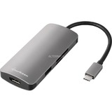 Sharkoon USB 3.0 Type C Multiport Adapter dockingstation Donkergrijs, HDMI, USB-C 3.2 (5 Gbit/s), 3x USB-A 3.2 (5 Gbit/s), MicroSD, SD