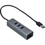 i-tec 3-Port USB 3.0 Metal + Gigabit LAN usb-hub Antraciet