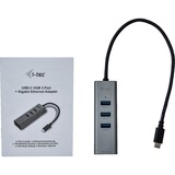 i-tec 3-Port USB-C Metal + Gigabit LAN usb-hub Antraciet