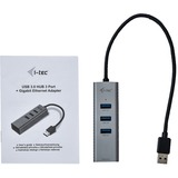 i-tec USB 3.0 Metal HUB 3 Port + Gigabit Ethernet Adapter usb-hub Antraciet