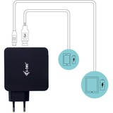 i-tec USB-C Charger 60 W + USB-A Port 12 W Zwart