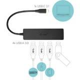 i-tec USB-C Slim Passive HUB 4 Port usb-hub Zwart