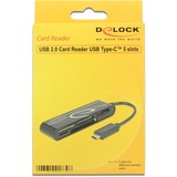 DeLOCK USB 2.0 Card Reader USB Type C 5 Slots kaartlezer Zwart