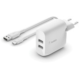 Belkin BOOSTCHARGE 2-poorts USB-A wandlader + USB-A naar USB-C kabel Wit