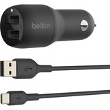 Belkin Boost Charge 2-poorts USB-A-autolader met USB-A naar USB-C kabel Zwart, 24W