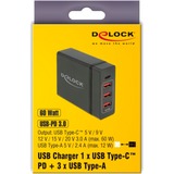 DeLOCK USB Type-C PD + 3 x USB Type-A 60 W oplader Zwart