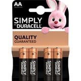 Duracell Simply AA batterij Zwart, 4 stuks