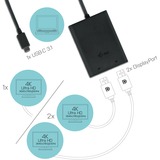 i-tec USB-C > Dual DisplayPort adapter Zwart, 0,3 meter, 4K