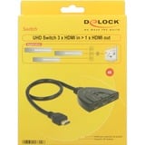 DeLOCK 3x HDMI naar 1x HDMI switch Zwart, 50 centimeter, 4K