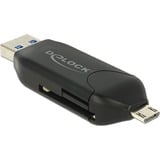 DeLOCK Adapt.Micro USB-USB + Card R. kaartlezer Zwart