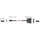 DeLOCK Adapter USB Type-C 2.0 male > 1 x Parallel DB25 female kabel Zwart, 180 cm