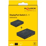 DeLOCK DisplayPort 2 - 1 Switch bidirectional 8K 30 Hz displayport switch Zwart