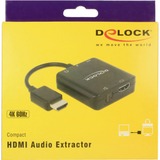 DeLOCK HDMI Audio Extractor 4K 60 Hz compact adapter Zwart