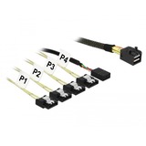 DeLOCK Interne MiniSAS-HD SFF-8643 naar 4x 7-pin SATA adapterkabel Zwart, 1 meter, met Sideband