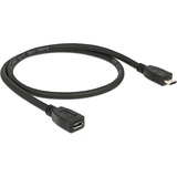 DeLOCK Micro-USB-B 2.0 male > Micro-USB-B 2.0 female verlengkabel Zwart, 0,5 meter