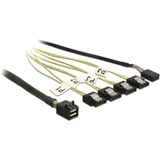 DeLOCK Mini SAS HD SFF-8643 + 8-pin sideband header naar 4x 7-pin SATA Reverse adapterkabel Zwart, 1 meter