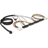 DeLOCK Mini SAS HD SFF-8643 naar 4x SAS SFF-8482 + 2x 4-pin 5,25" adapterkabel Zwart, 1 meter