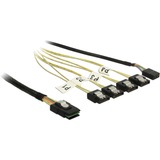 DeLOCK Mini SAS SFF-8087 + 8-pin sideband header naar 4x 7-pin SATA Reverse adapterkabel Zwart, 1 meter