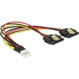 DeLOCK Power Floppy 4 pin male > 2 x SATA 15 pin female splitterkabel Zwart/rood, 0,2 meter