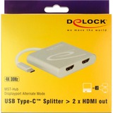 DeLOCK Splitter USB-C > 2x HDMI 4K adapter Zilver